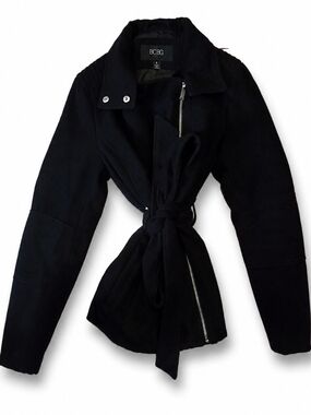 BCBG Black Tie-Waist Trench Jacket - Women's Size, Small.